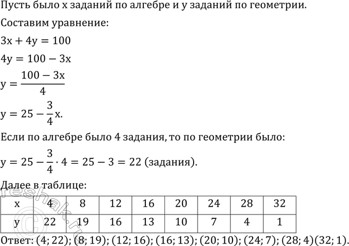Изображение 583. Учащиеся 8 класса выполняли тест, содержащий задания по алгебре и геометрии. За каждый верный ответ на алгебраический вопрос выставлялось 3 балла, а на...